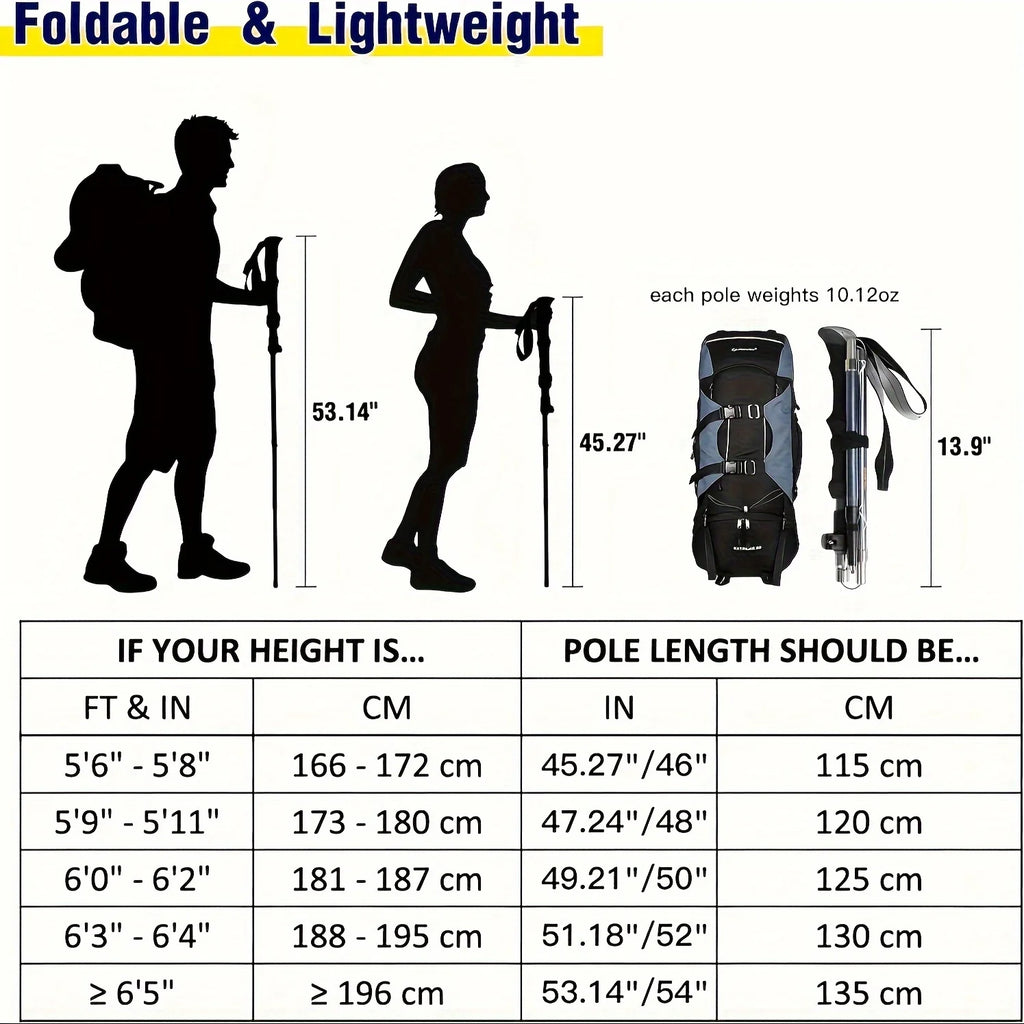 2 Pack Lightweight 100% Carbon Fiber Collapsible Sticks for Walking and Hiking - for Men and Women - Adjustable Height and Retra