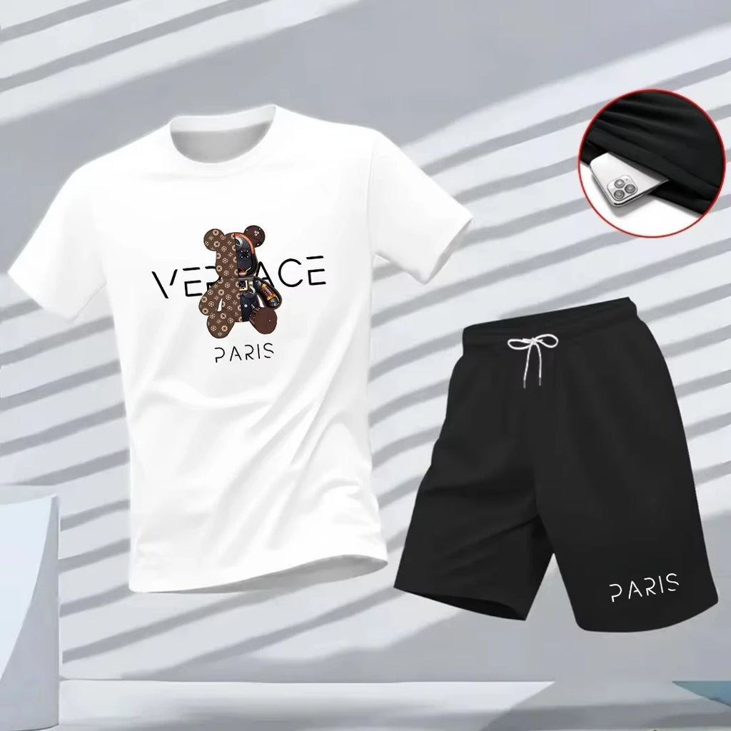 Summer men's T-shirt, fashionable streetwear, hip-hop short-sleeved T-shirt, casual sports fitness outdoor T-shirt and shorts tw