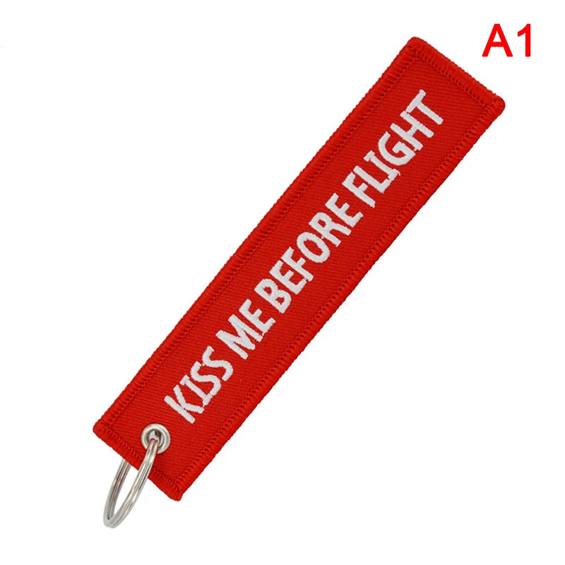 Kiss Me Before Flight Key Chain Label Embroidery Keychain with Metal Plane Key Chain for Aviation Gifts Car Keychains