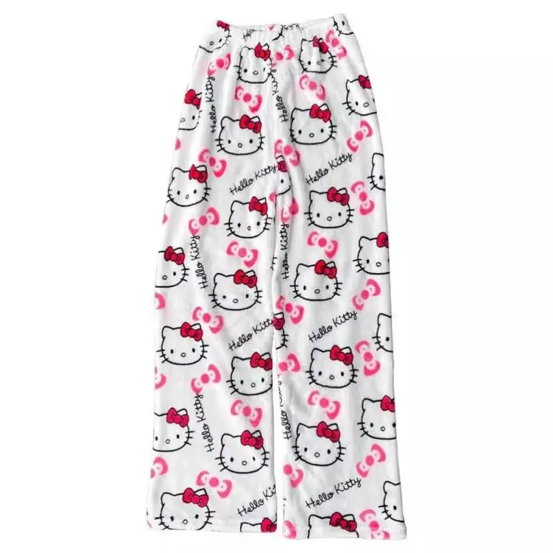 New Autumn Winter Flannel Popular Hello Kitty Pajama Pants Thickened Velvet Warm Casual Cartoon Home Pants Casual Comfortable