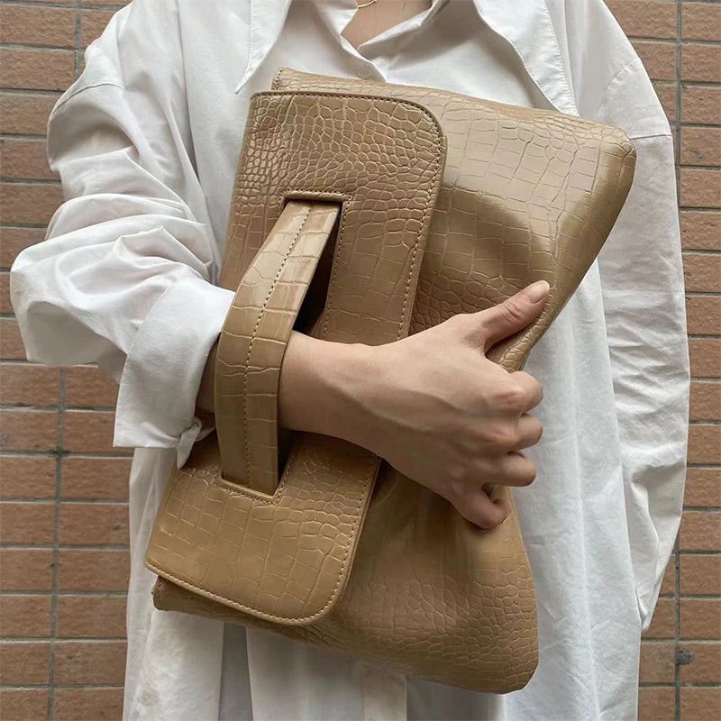 Fashion New Storage Bag Document Bagluxury Crocodile Pattern Women's Briefcase,large Capacity Solid,ladies Simple Clutch Bag