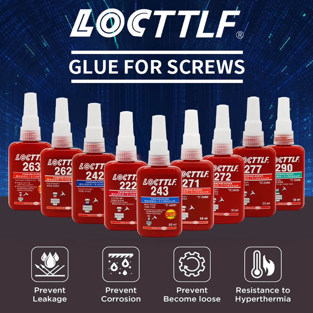 50ml Threadlocker Blue Red Anaerobic Adhesive Medium High Strength Anti-Loosening Screw Glue For Nuts Bolts Fasteners Quick Cure