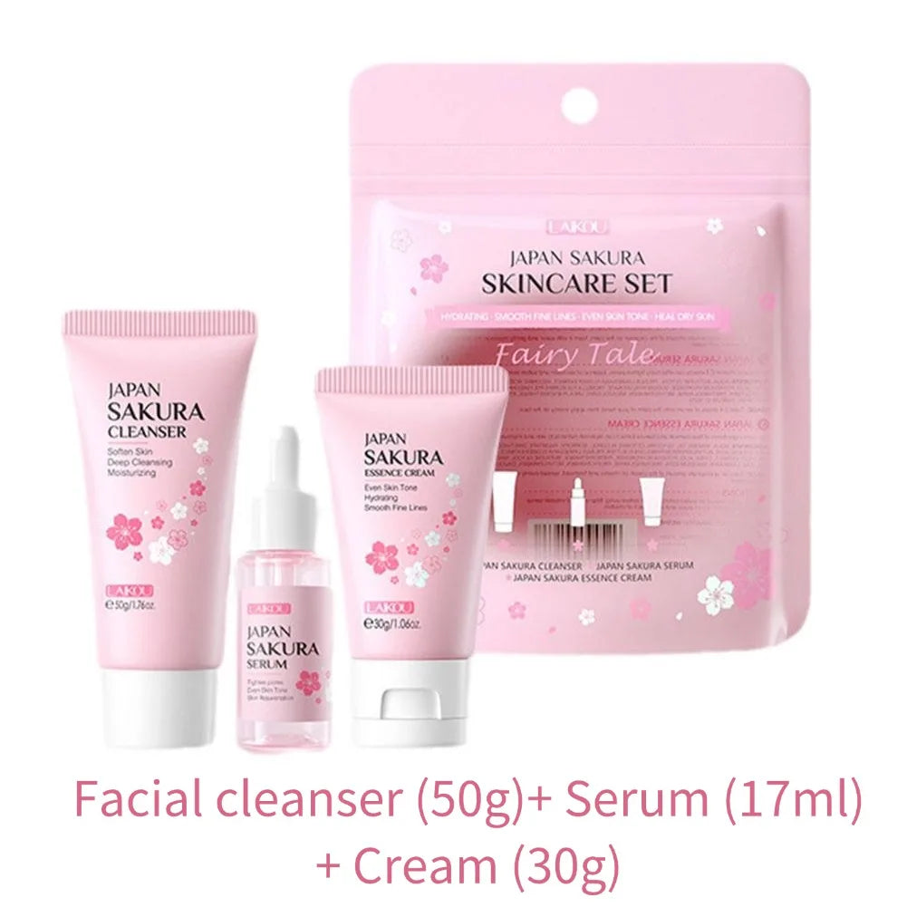 Sakura skin care sets with cleanser, serum, eye cream, facial cream, beauty products for women, travel skin care kit
