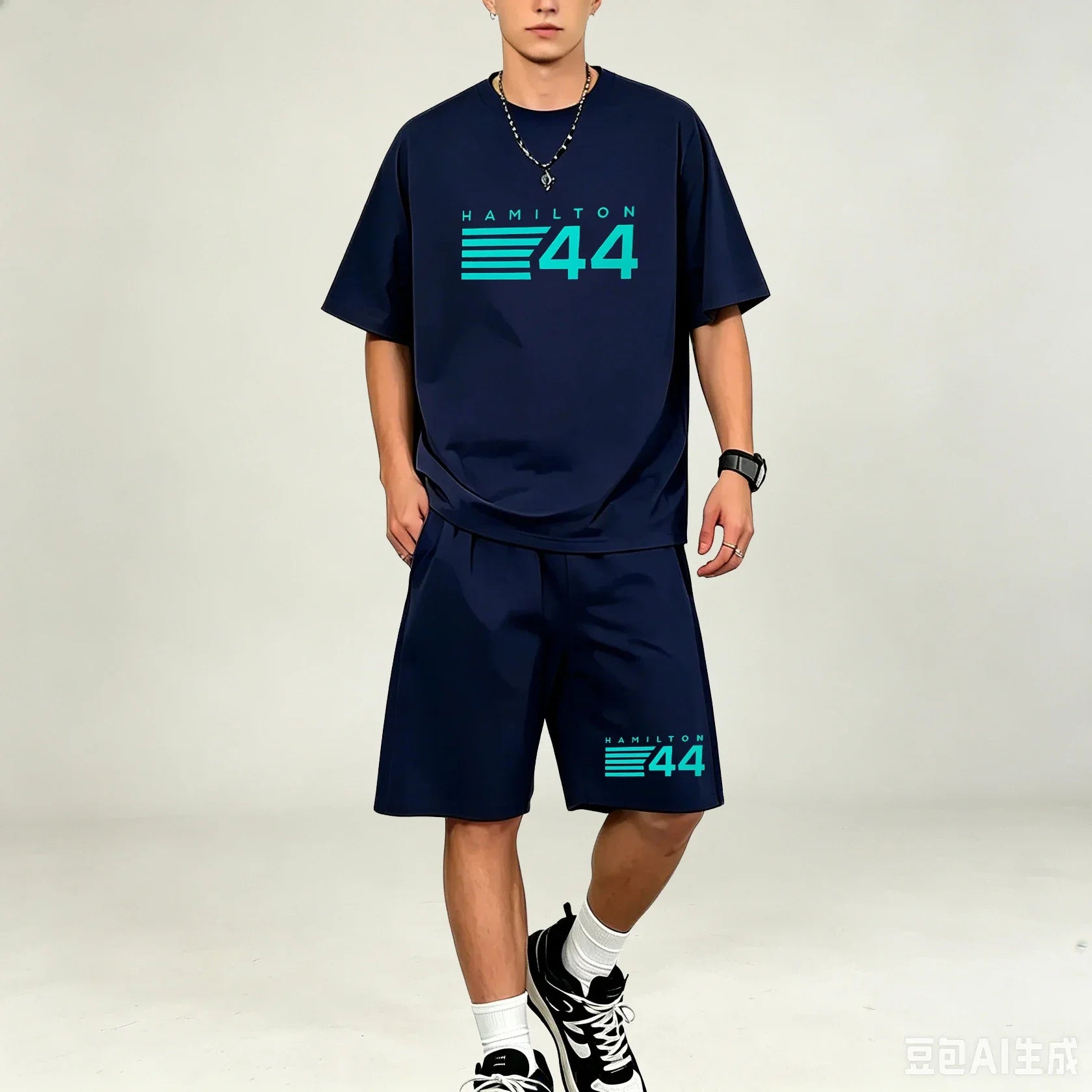 Hot‑selling Elastic‑Fabric Men T‑Shirt Set O‑Neck Short‑sleeve Tee And Casual Pocket‑Shorts Sets  TShirts Sets Athleisure Outfit