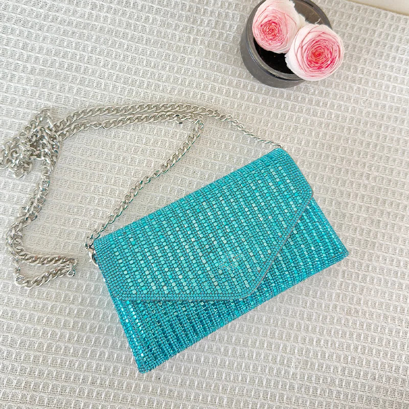 JIOMAY Rhinestones Bag for Women 2024 Mini Purses and Handbags Clutch Wallets Ladies PU Leather Chain Party Evening Shoulder Bag