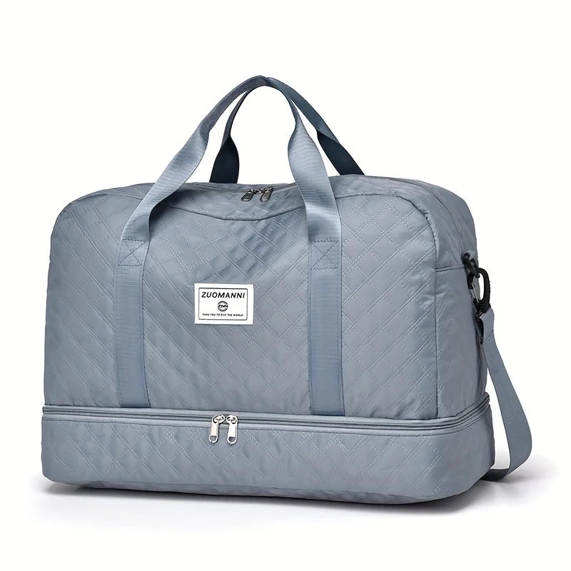 Casual nylon travel luggage bag,  large capacity sports and fitness storage, multi pocket portable weekender overnight bag