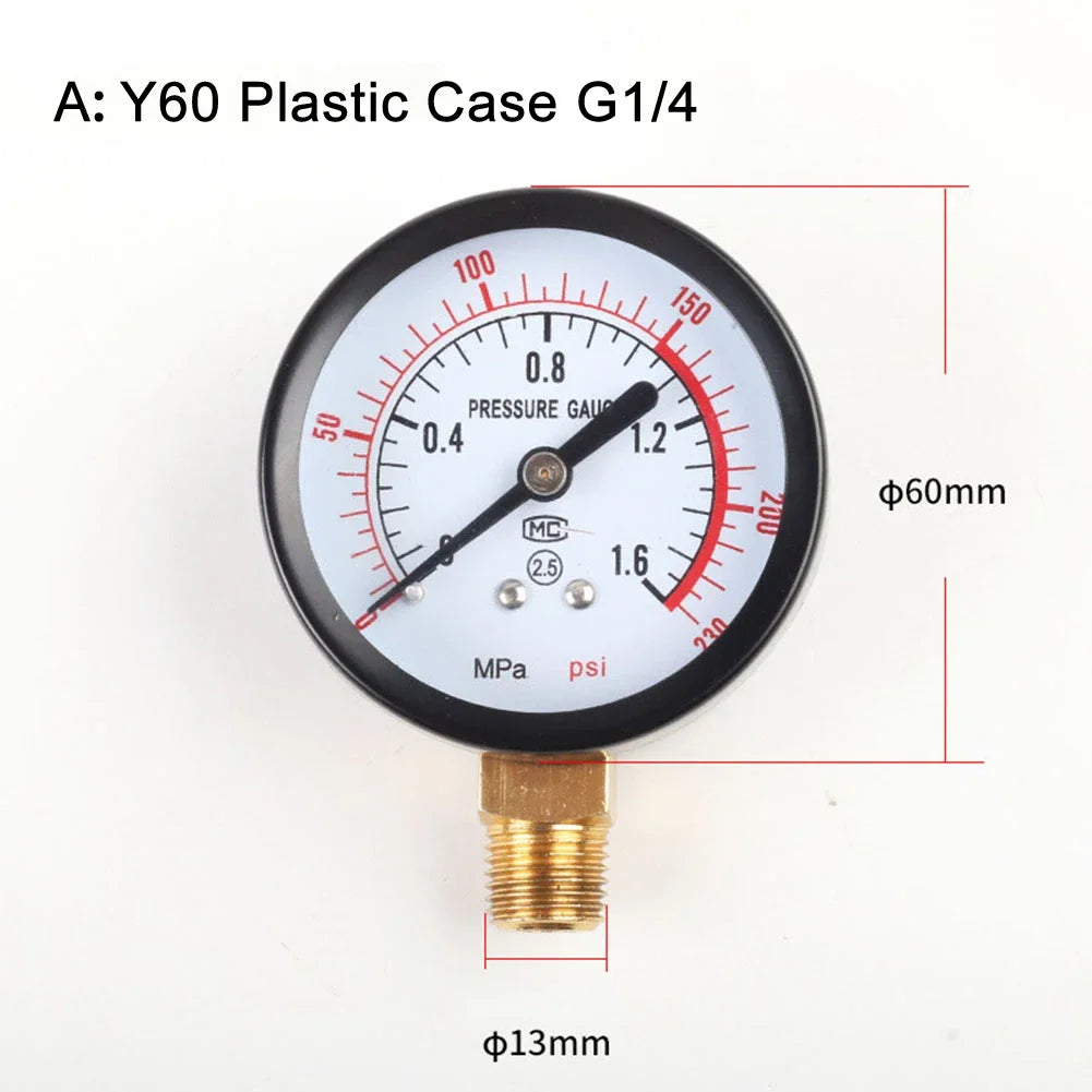 Y60 0-1.6Mpa  0-230PSI Pool Filter  Water Pressure  Gauge Meter  For Air Compressor  Pressure Gauge Air Pump Parts