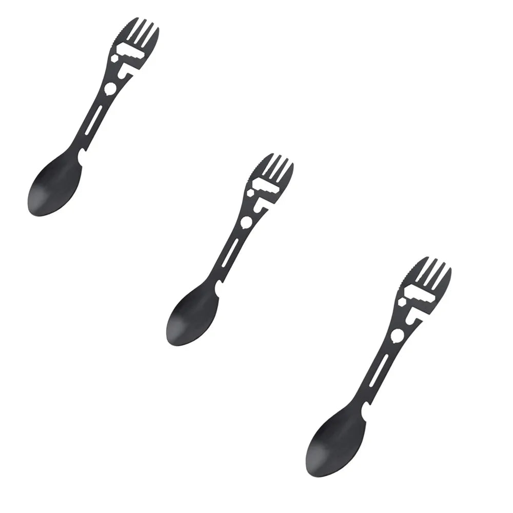 Multifunctional Whistle Knife Outdoor Camping Survival Spork with Multitool Wrench Bottle Opener Kitchen Spoon
