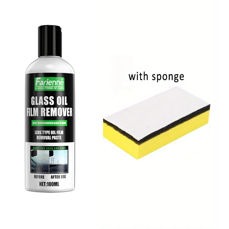 100Ml Car Glass Oil Film Remover Paste, Auto Windshield Cleaner Remove Dazzling, Oil Film, Blur, Restore Clear Vision With Spong