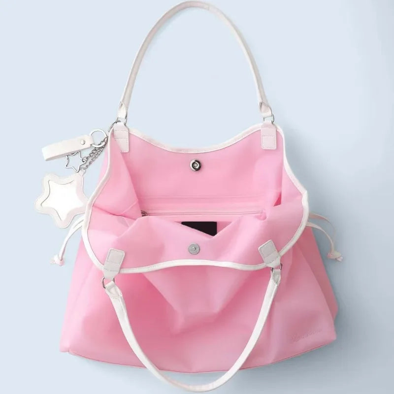 2026 Summer New Korean Style Y2K Jelly Tote Bag Large Capacity Transparent Drawstring Single Shoulder Bag For Commute