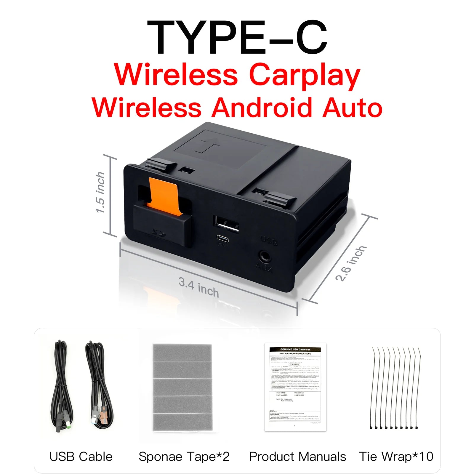 Type-C Wired Wireless CarPlay Android Auto USB Adapter for Mazda 2 3 6 CX3 CX5 CX8 CX9 MX5 Demio Miata TK78669U0C Retrofit  Kit