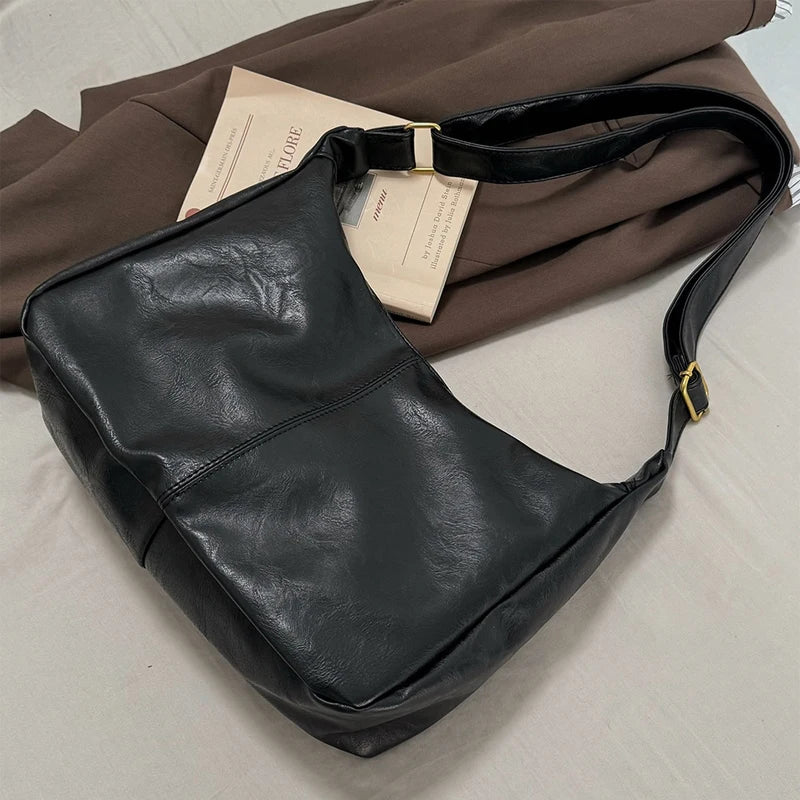 Ultra Soft Pu Leather Commuter Fashion Vintage Casual Tote Bag  Large Capacity Temperament Stylish Crossbody Bags For Women
