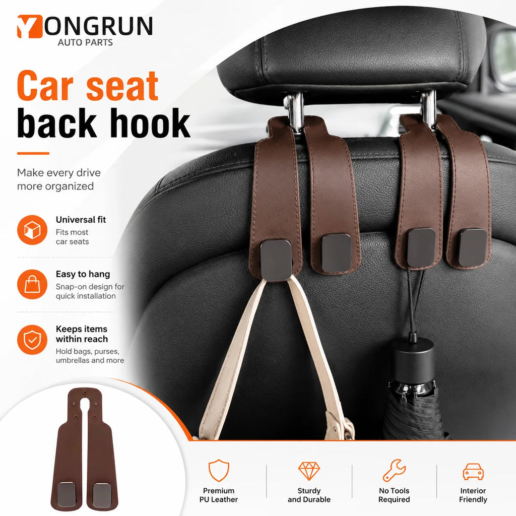 YONGRUN Car Headrest Hooks Seat Backrest Storage Shelves Clips Luggage Hangers Car Fasteners Three Color Optional Hooks Black