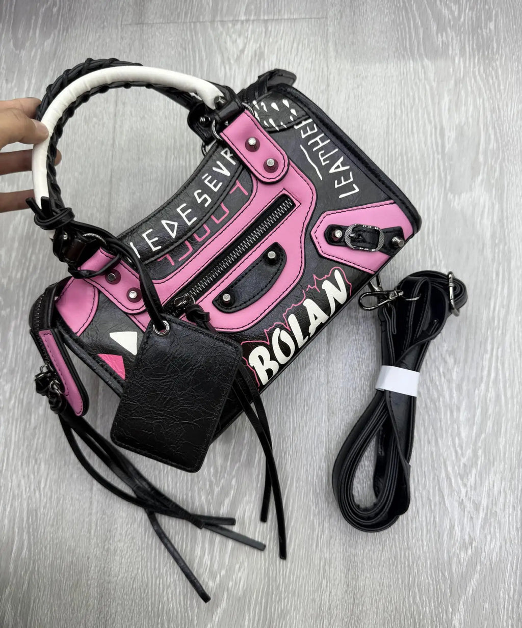 Women Casual Single Shoulder Moto Bag Niche Graffiti Microfiber PU Retro Large Fashion Hand Purse