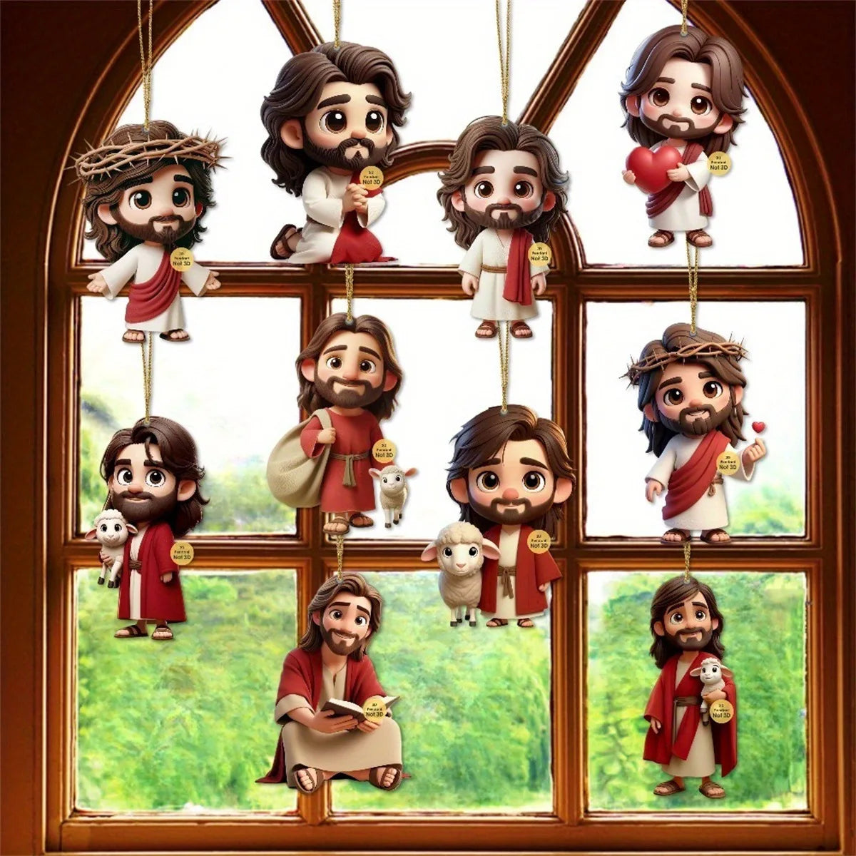 10PCS Jesus Car Ornament 2D Acrylic Jesus Rear View Mirror Accessories Charm Ornament for Backpack Bag Keychain Car Vehicle