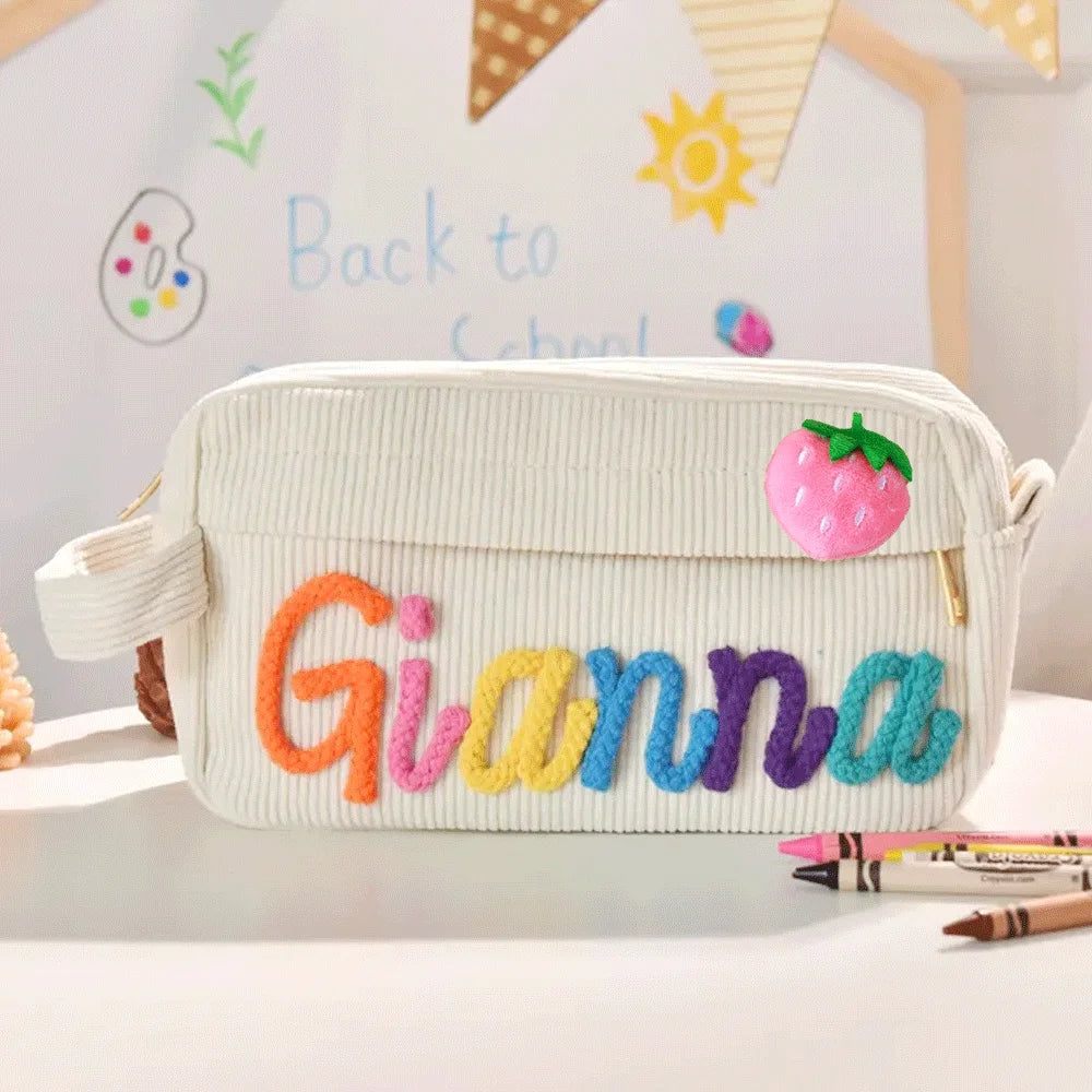 1pc Custom Corduroy Makeup Bag: Personalized yarn name bag, stylish and simple mini portable storage bag with large capacity