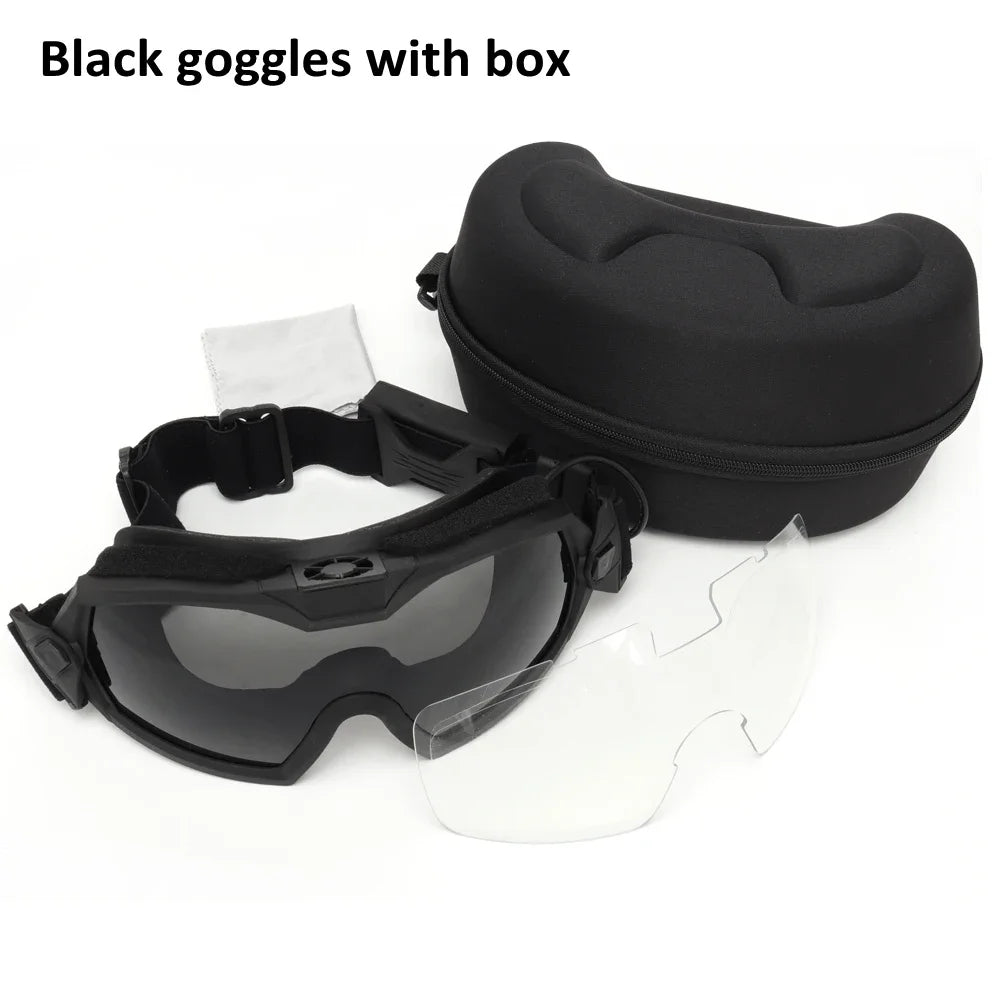 Tactical Goggles with Micro Fan Anti Fog Outdoor Paintball CS Game Motocycle Goggle with Interchangeable Lens
