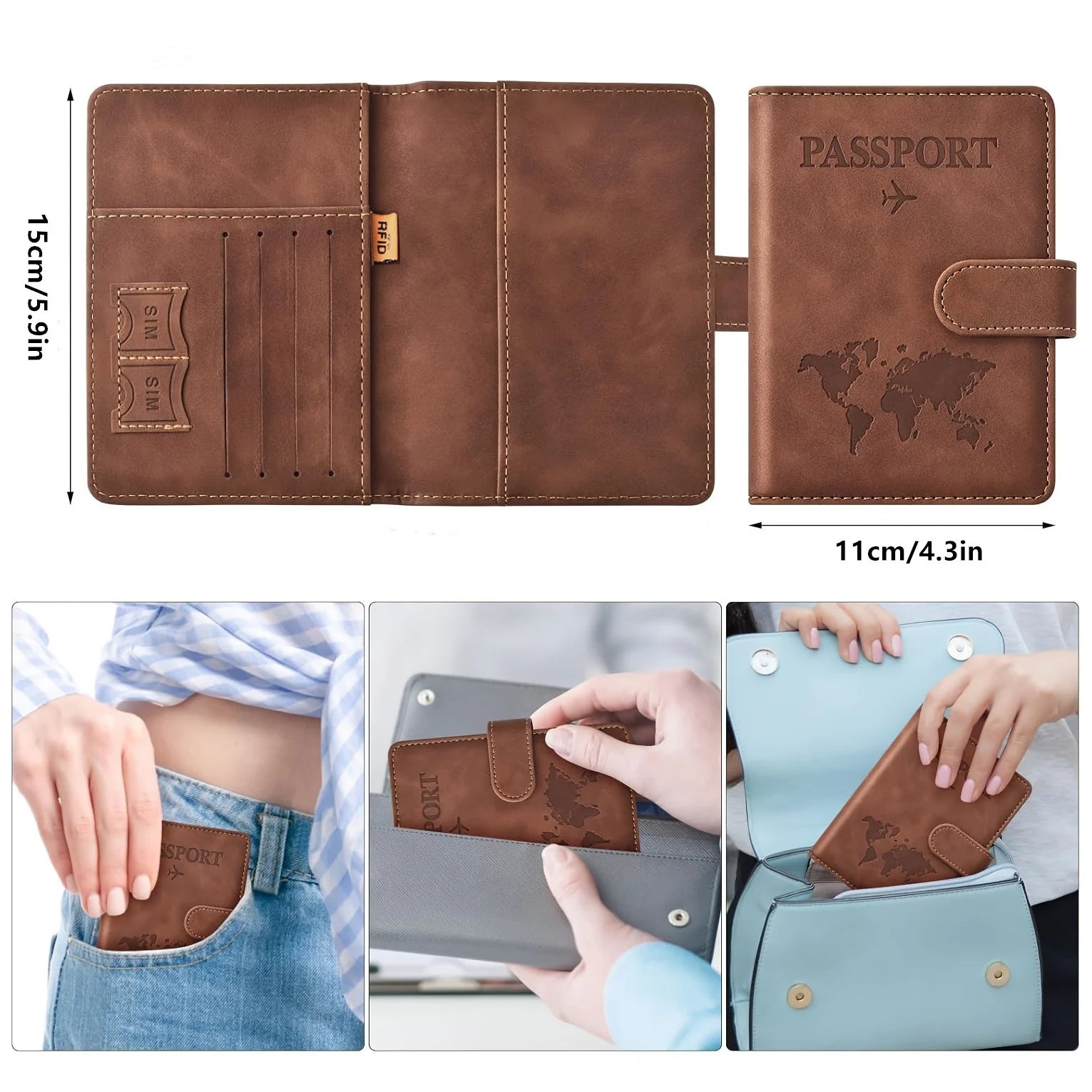 Passport Holder, Passport Cover with Credit Card Slot and Boarding Pass Slot Combo, Passport Wallet Case Book Travel Must Have,