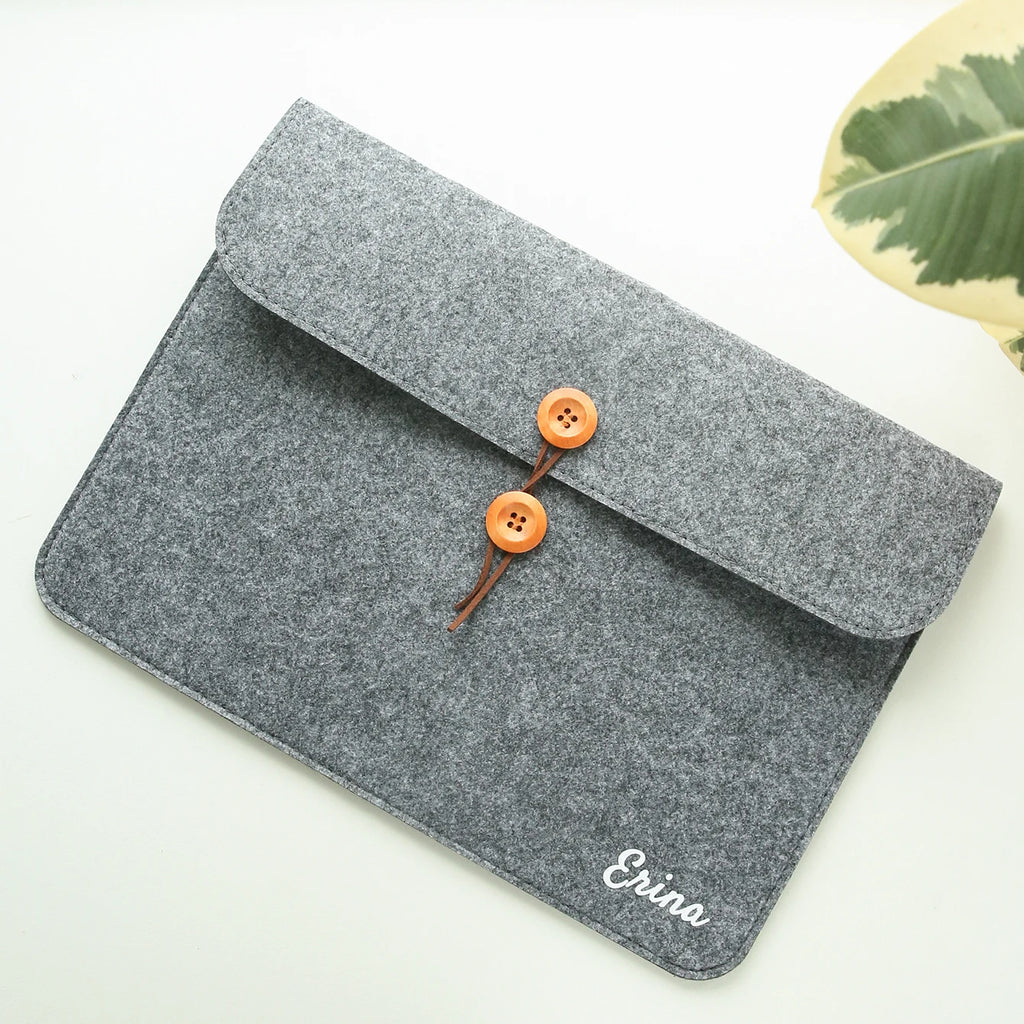 Custom Uv Printed Name Thick Felt A4 Document Envelope Bag Wooden Button Flap Paper File Holder Personalized Travel Storage Gift