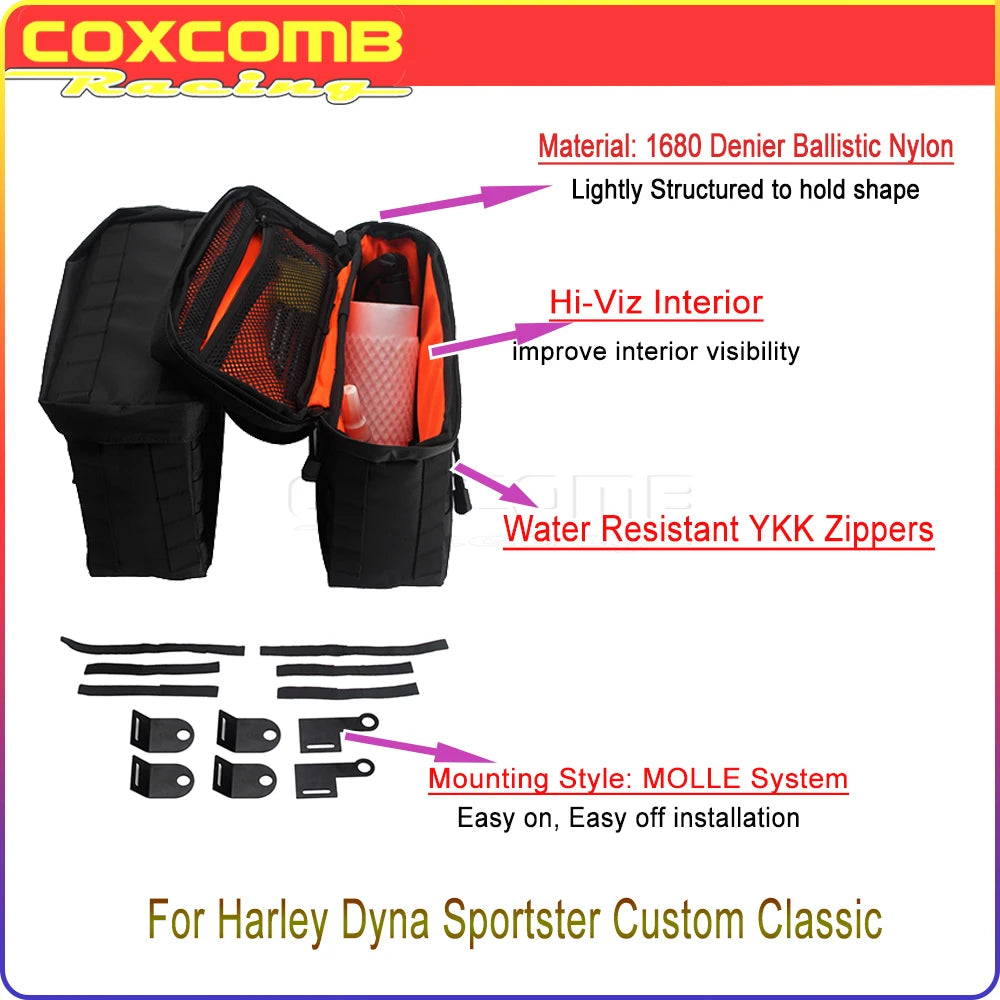Motorcycle Saddlebag Luggage Tail Side Black Luggage Saddle Bags For Harley Softail Sportster Dyna FXR Custom Touring Club Style