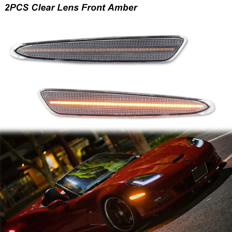 iJDM Front Rear Bumper LED Side Marker Turn Signal Lights Yellow Red for Chevrolet Corvette C6 2005-2013 2012 Car Accessories