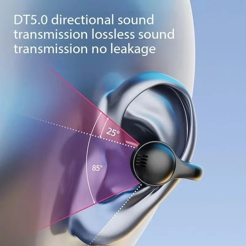 New Wireless Headset Mirror-Style Digital Display Soft Silicone Ear Clip Headphones with Noise Reduction and Lossless for Sports