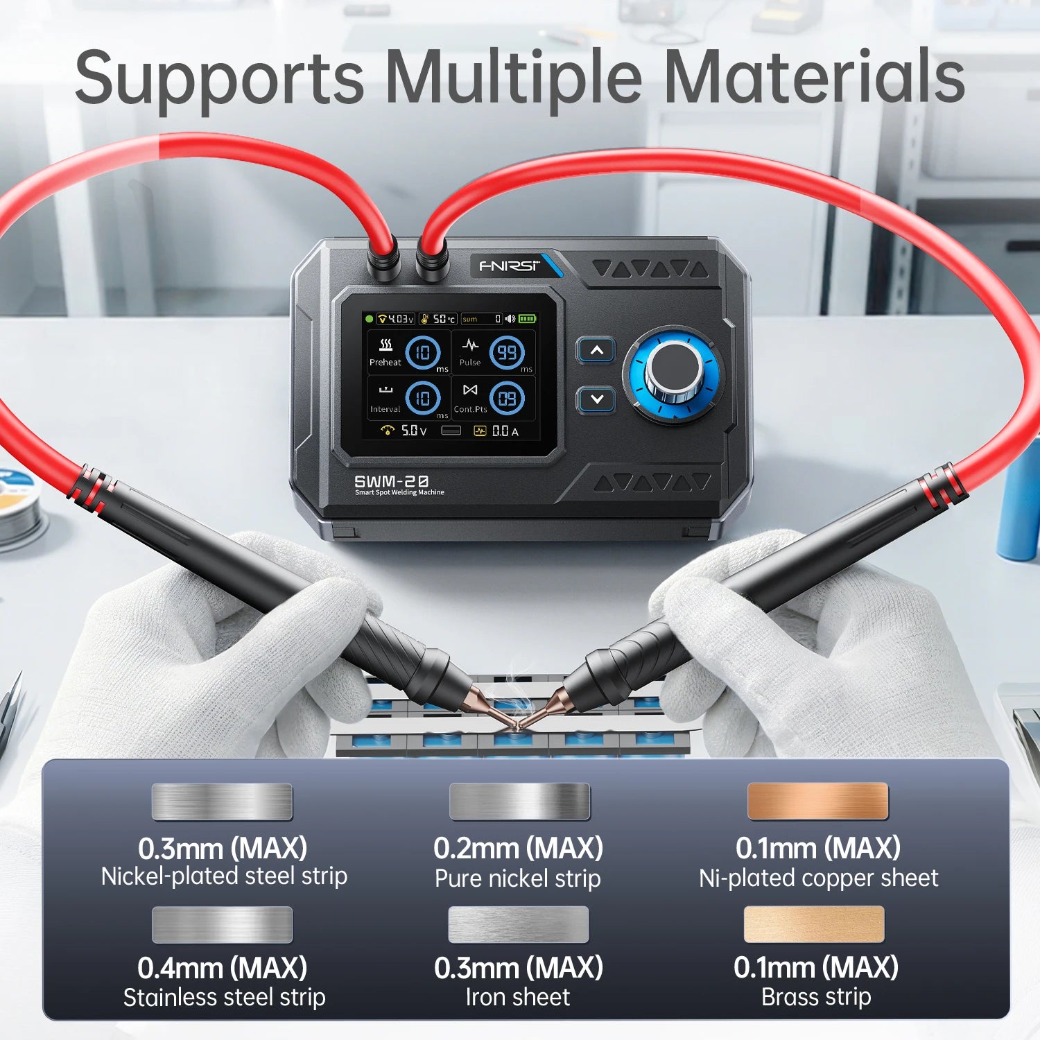 FNIRSI SWM-20 Handheld Power Tool 1200A Double Pulse Output for 0.1-0.4mm Metal Strip DIY Pack 5000mAh Battery USB-C Charging