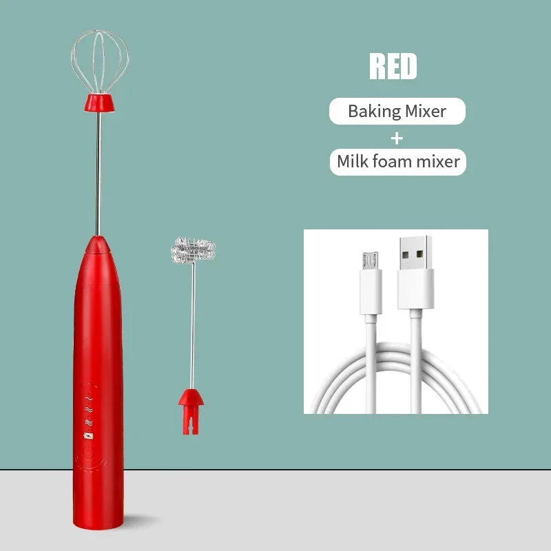 2 in 1 USB Rechargeable Electric Egg Beater Whisk Coffee Mixer Double Heads Milk Frothers  Baking Stirrer Kitchen Gadgets