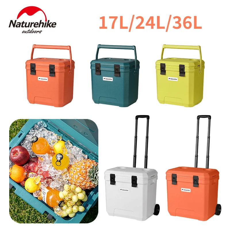 Naturehike Outdoor Camping Cooler Box 17/24/36L Insulated Ice Bucket Portable Car PU Refrigerator Large Capacity Pulley Ice Box