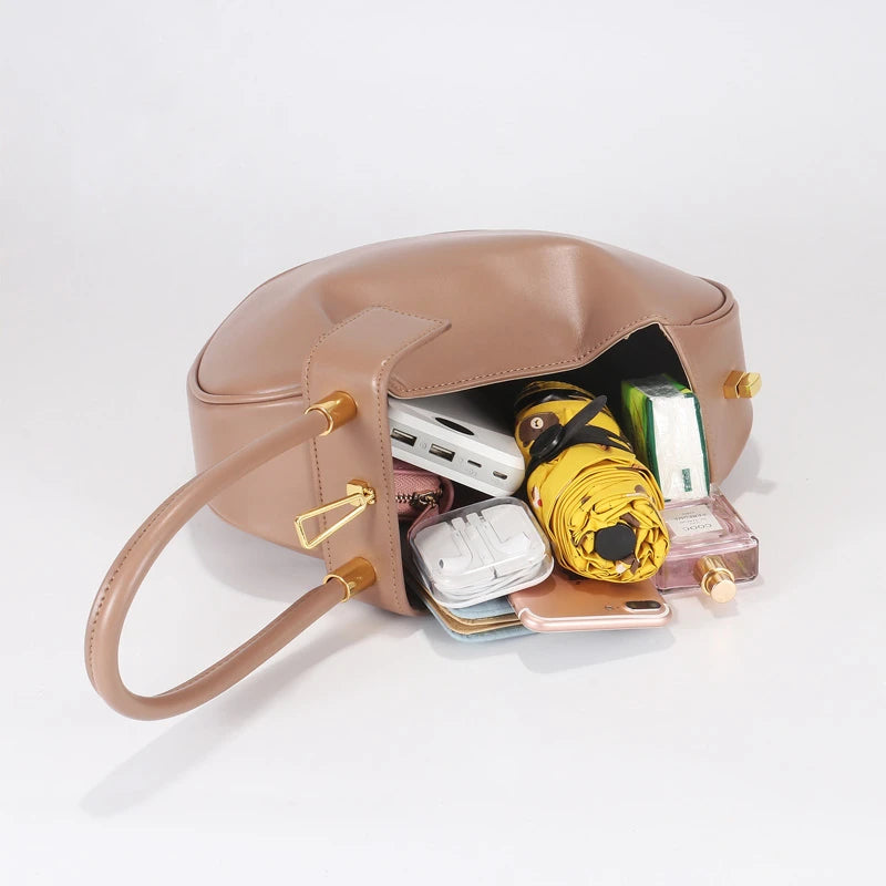 HIFASHION Genuine Leather Top Handle Bags For Women Chic Novelty Round Small Daily Purses Cowhide Party Luxury Designer Handbags