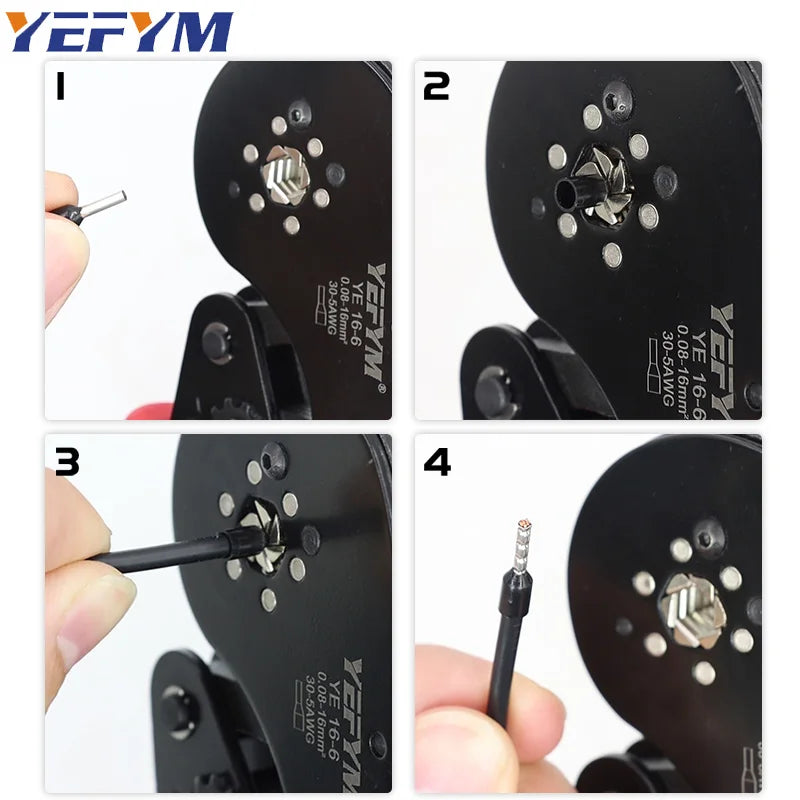 Ferrule Terminal Connectors Hexagon Crimping Pliers YE 16-6 0.08-16mm2/30-5AWG Large Range Size Ratchet Electrical Tools YEFYM