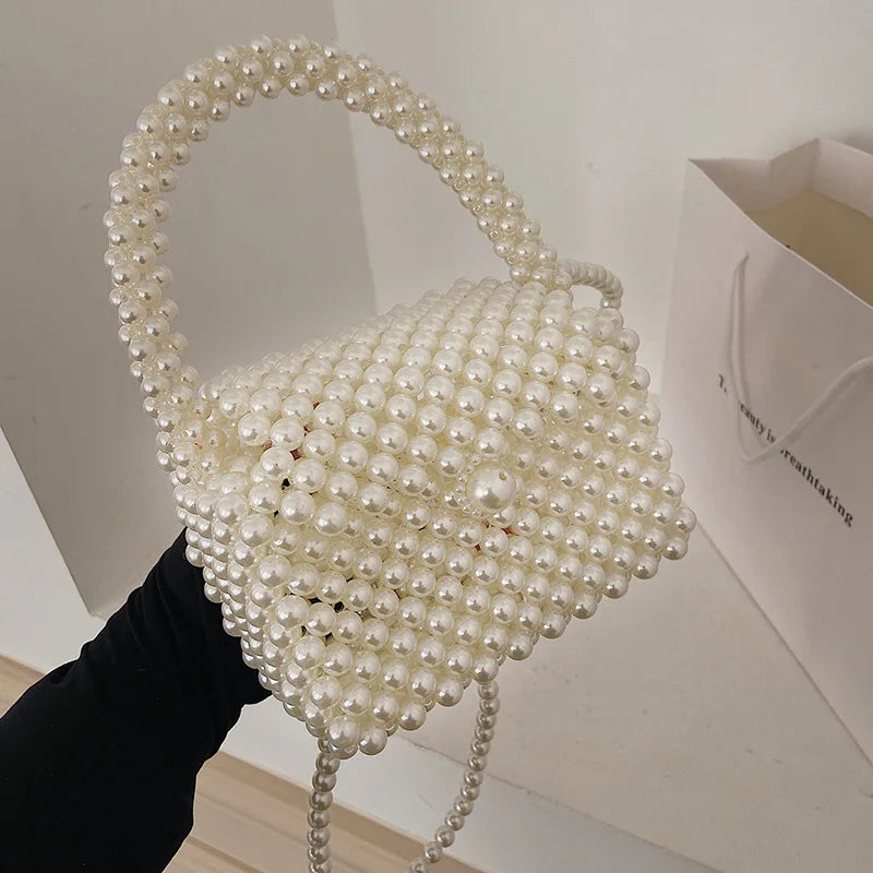 Handmade Woven Beaded Pearl Bags For Women Handbags New Fashion Trend Beach Vacation Phone Clutch Party Bags