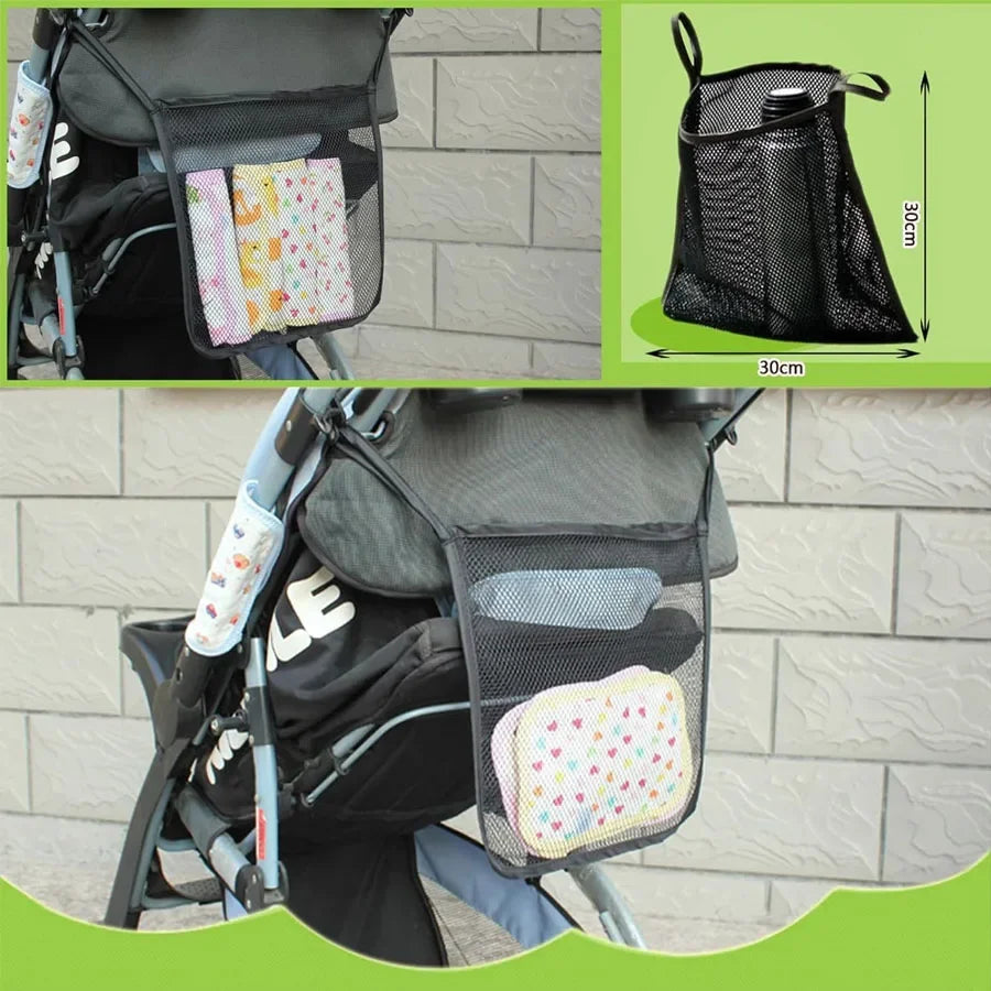 Baby Stroller Mesh Bag Black Perspective Mesh Organizer Hanging Bag Portable Bottle Snack Storage Bag Stroller Accessories