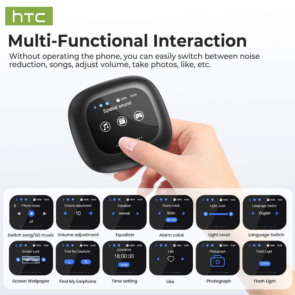 HTC NE77 TWS Wireless Earbuds Bluetooth 5.3 ENC HD Mic Low Latency Touch Control LED Display Sport Headphones for iOS Android