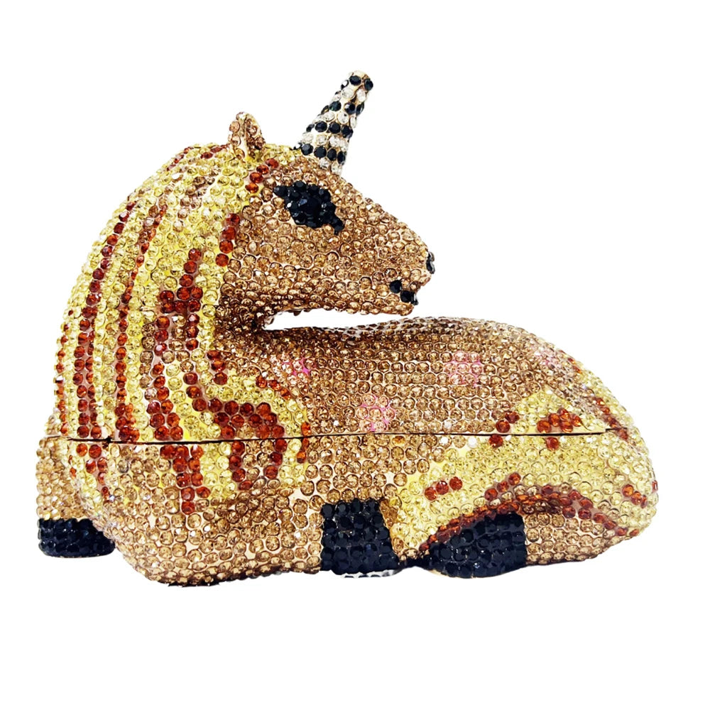 Luxury Pink Unicorn Handbag Women Diamond Evening Clutch Crystal Bridal Purse Designer  Party Phone Bag Lady Wedding Dinner Bags