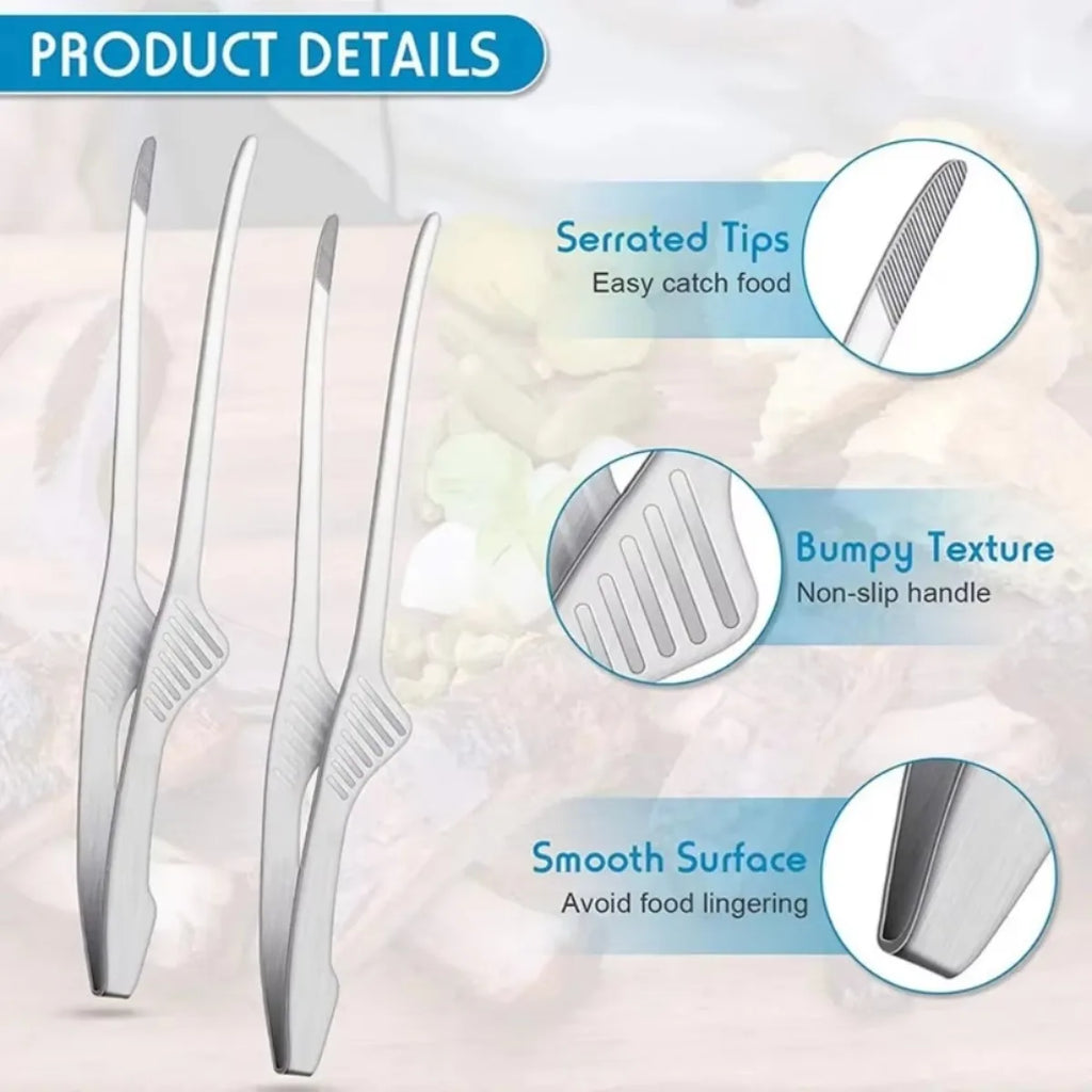 Silver Stainless Steel BBQ Tongs Non Slip Easy Clean Reusable Cooking Utensils for Serving Food Camping BBQ Buffet Oven Tools
