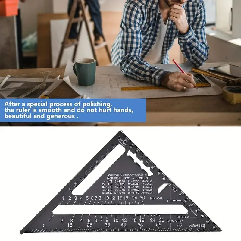 7/12inch Metric Aluminum Alloy Triangle Angle Ruler Protractor Woodworking Measurement Tool 30cm Quick Read Square Layout Gauge