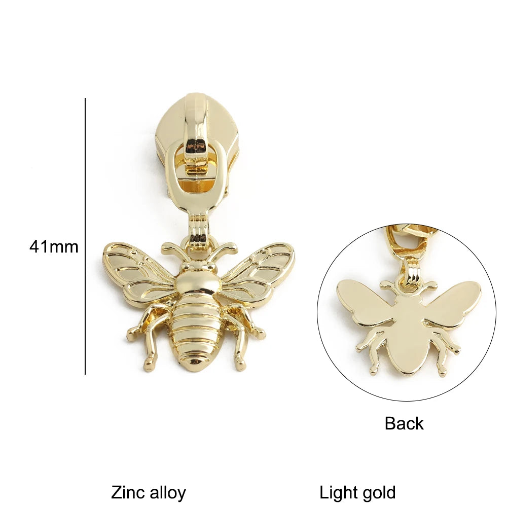 10/40/100PCS Owl/Dragonfly/Bee/Butterfly Shape 5# Nylon Zipper Sliders For Decorative Zipper Tab Bags Pocket Sewing Accessories