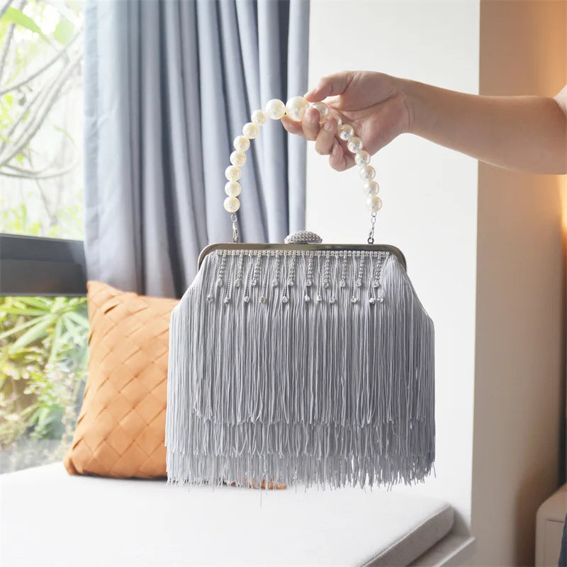 Fashionable Tassels Evening Bags Women's Elegant Handbag Single Shoulder Crossbody Bag Evening Wear Ladies Solid Color Bolsos