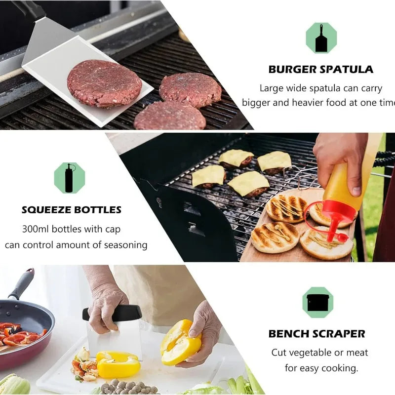 Griddle Accessories Kit,Hibachi Flat Top Grill Accessories,Grill Spatula Set with Enlarged Spatulas,Scraper for Outdoor Barbecue