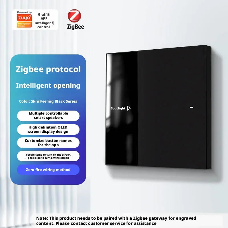 Tuya App Intelligent Control Switch Zigbee Intelligent Screen Display Switch Custom Button Copy Zero Flame Version Ac100-240v