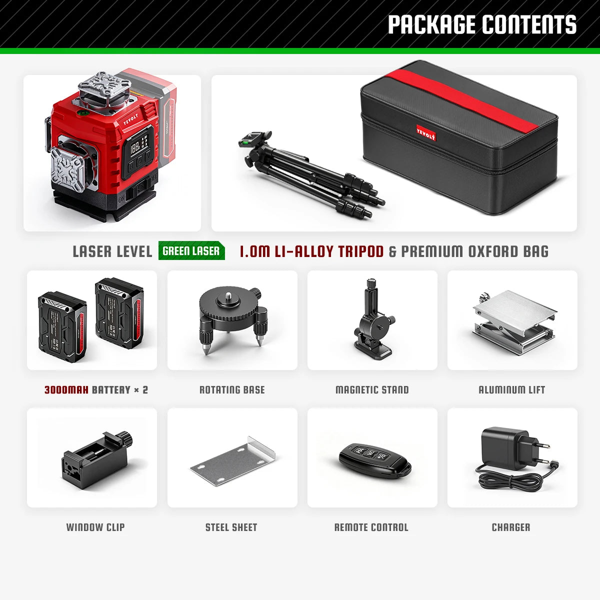 YEVOLT Laser Level 360 Self Leveling with Tripod 4D Lazer Level 4x360° Cross Line Laser for Construction Project Renovation Tool