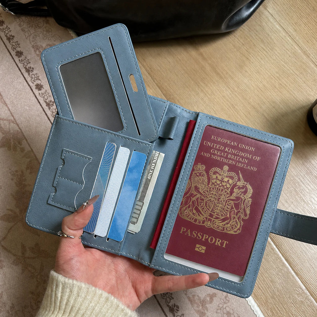 Card And ID Holder Cute PU Leather Document Holder Denim Travel Wallet Decorative Embroidery Passport Organizer For Document