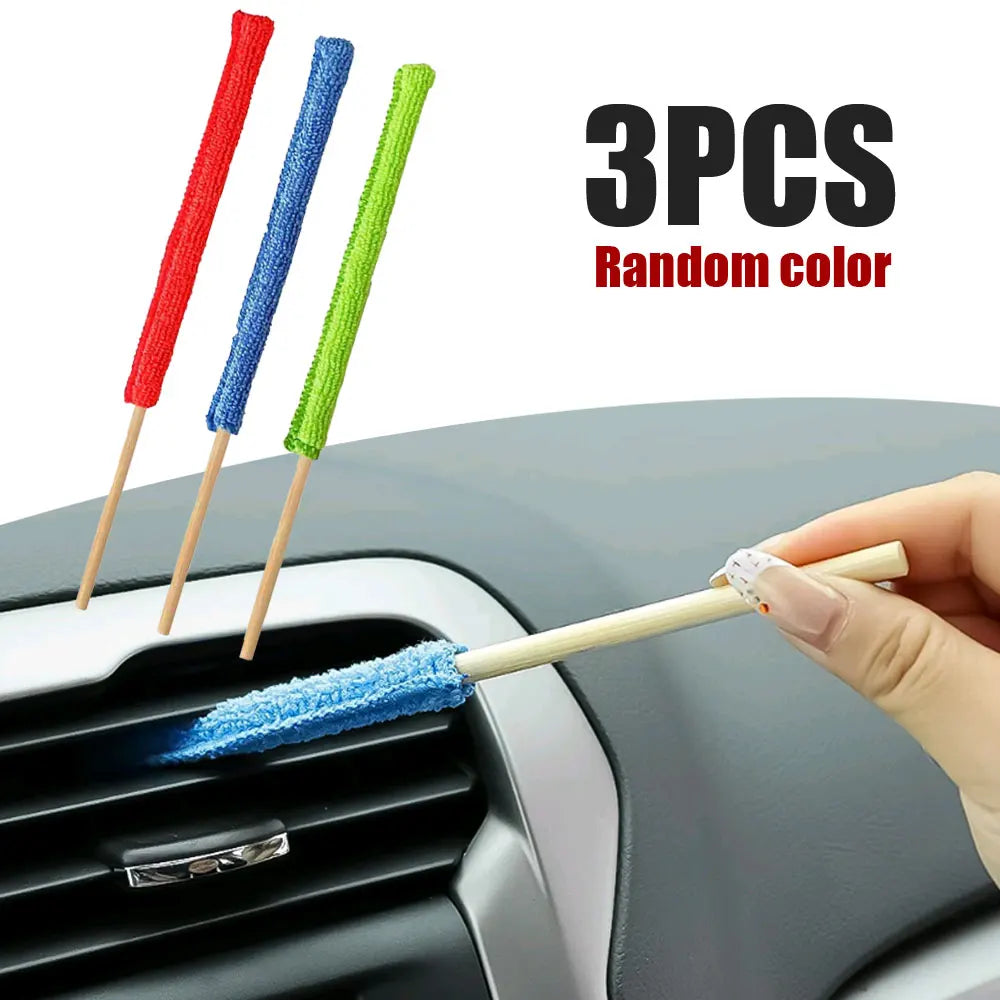 3pcs Universal Car Gap Detail Cleaning Brush Car Air Conditioner Cleaning Brush Car Air Outlet Wash Cloth Auto Tool Accessories