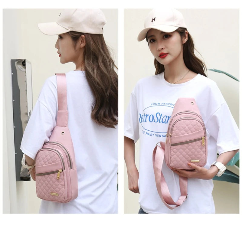 Solid Color Quilted Fanny Pack Casual Large Capacity Zipper Chest Belt Bum Bag Adjustable Sling Bag for Daily Use Lightweight