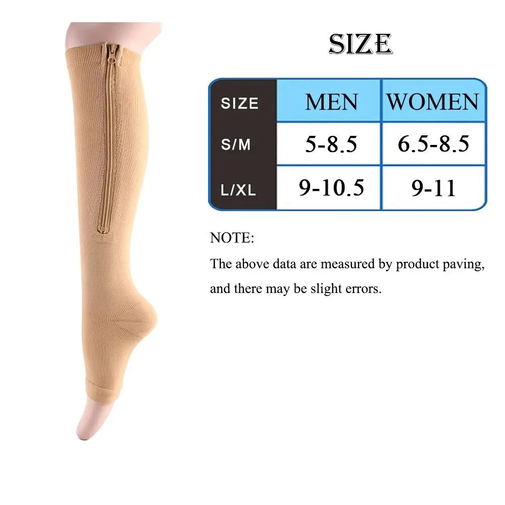 Knee-high Calf Compression Sock Men Women Support Knee Zipper Open Toe Thin Anti Fatigue Stretchy Medical Varicose Veins Hosiery