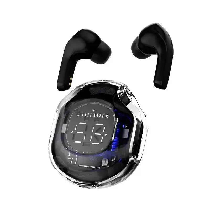 TWS Wireless Bluetooth Earphone Noise Canceling HiFi Stereo Sport Headphones With LED Digital Display Transparent Charging Case