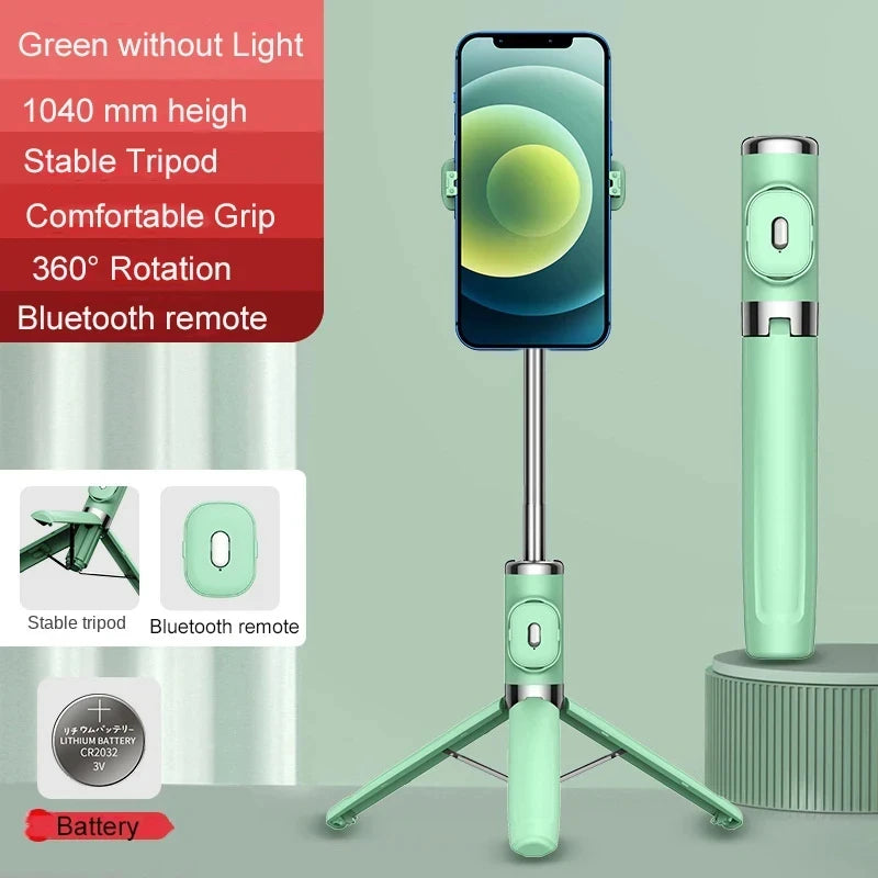 M01S Selfie Stick with Tripod Remote Control Wireless Bluetooth-Compatible Retractable Double Fill Light for IOS Android IRO