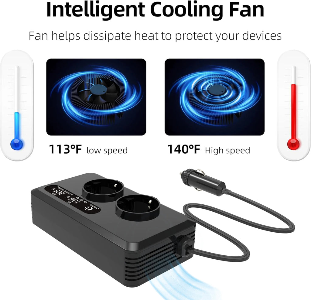 Car Inverter 200W DC 12V to AC 220V 230V Car Inverter Converter Auto Power Adapter USB Type C EU Universal Socket Power Adapter