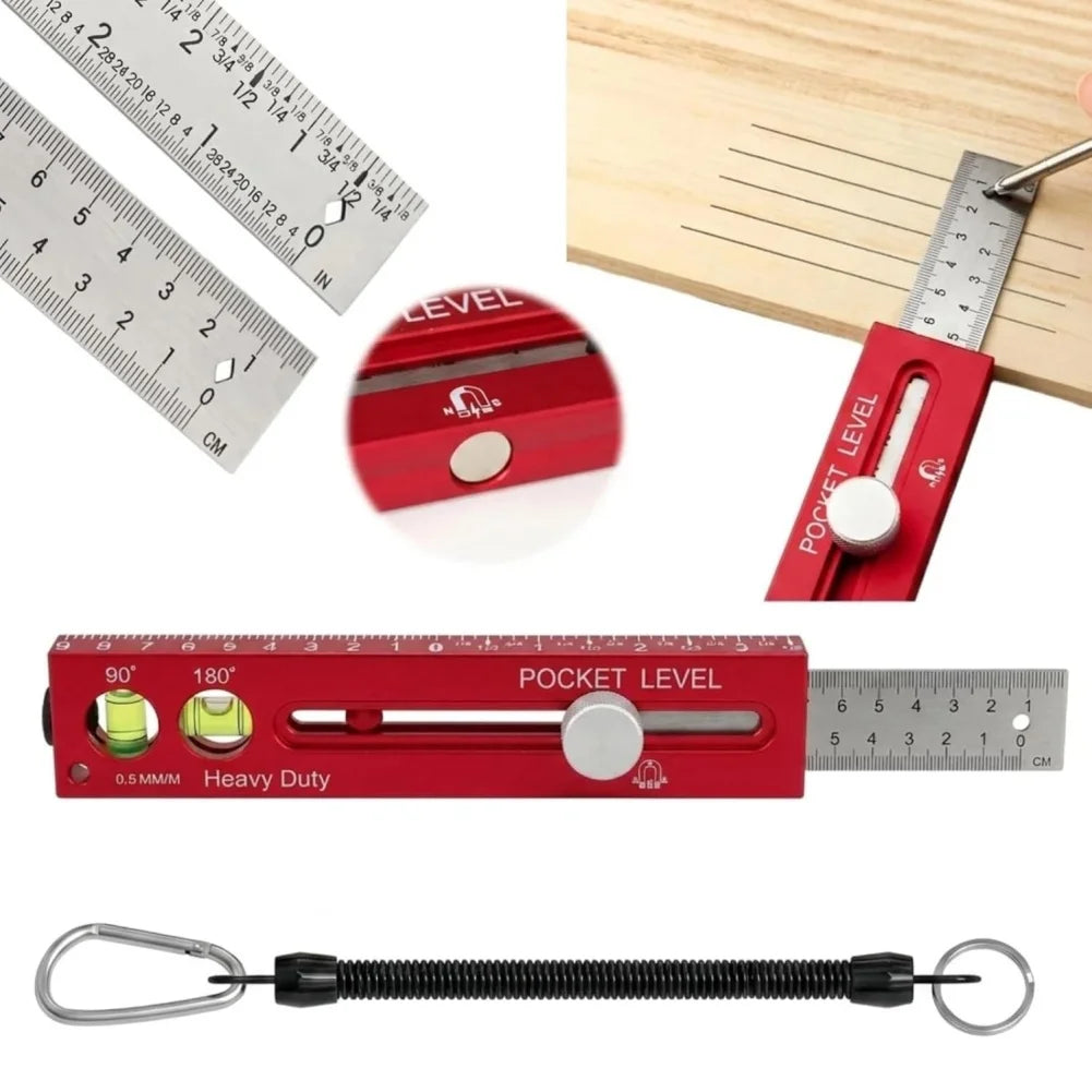 Precision Layout Ruler Made of Aluminum Alloy with Stainless Steel Rule and Clear Level Bubble for Straight Line Work